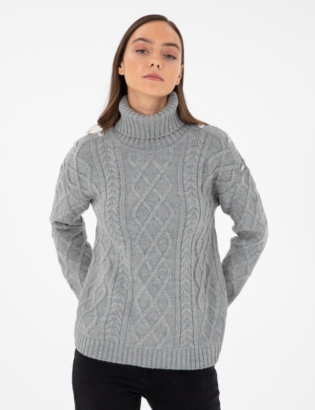 Свитер с узором и декоративными пуговицами - G022SZ0TK0SUDE Кофта жен. (VR086, L)