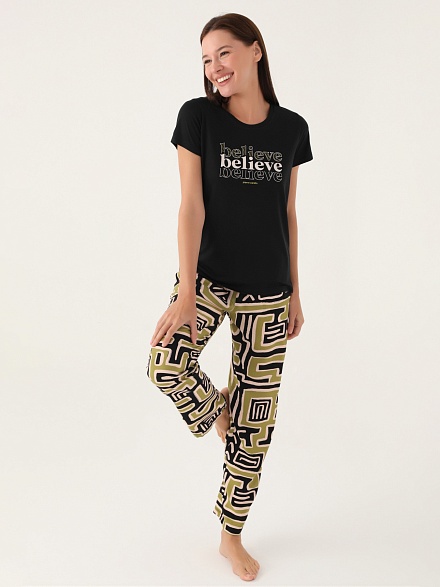 Пижама со штанами и футболкой - G022SZ0HFP028817_IY24 Костюм дом. жен. Бельевое изделие (VR046, S)