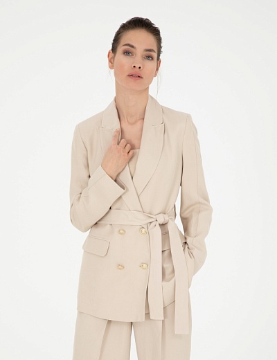 Пиджак двубортный с добавлением льна - G022SZ0020CLAY_C Пиджак жен. (VR085, 36)