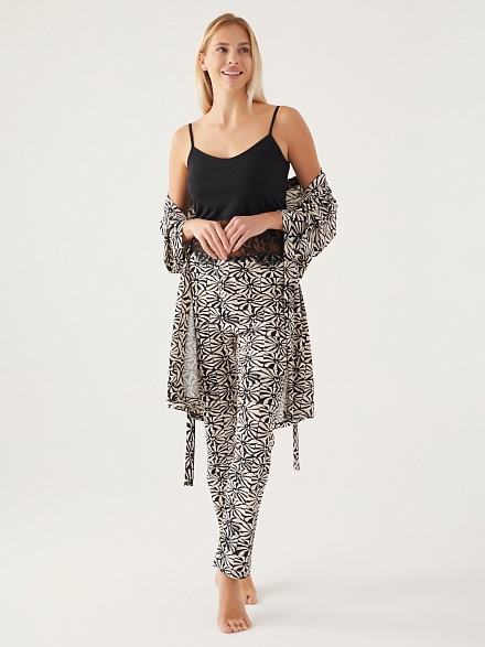 Пижама 3 в 1 со штанами, халатом и топом - G022SZ0HFP028790_IY24 Костюм дом. жен. Бельевое изделие (VR046, S)