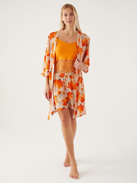 Пижама 3 в 1 с шортами, халатом и топом - G022SZ0HFP028815_IY24 Костюм дом. жен. Бельевое изделие (VR011, XL)