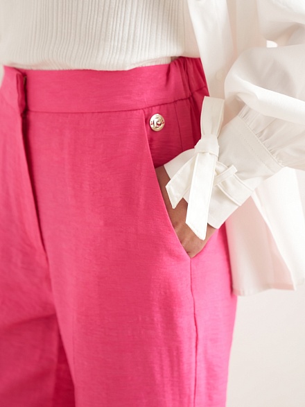 Брюки укороченные из жатой ткани - G022SZ0030P-KRAF-R Брюки жен. (VR023, 40)