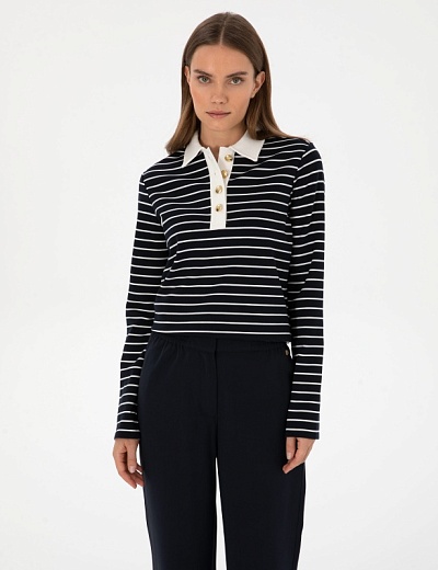 Лонгслив с отложным воротником в полоску - G022SZ0820SETHA Толстовка жен. (VR033, XS)