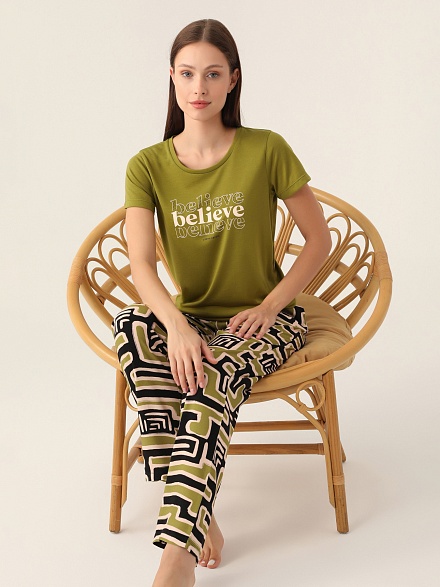 Пижама со штанами и футболкой - G022SZ0HFP028817_IY24 Костюм дом. жен. Бельевое изделие (VR235, S)
