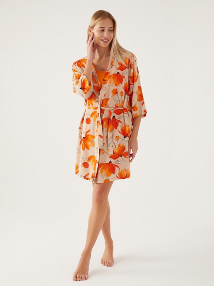 Пижама 3 в 1 с шортами, халатом и топом - G022SZ0HFP028815_IY24 Костюм дом. жен. Бельевое изделие (VR011, XL)