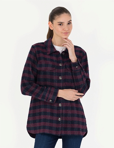 Рубашка теплая в клетку прямого кроя - G022SZ0040FLORAL Сорочка жен. (VR033, 34)