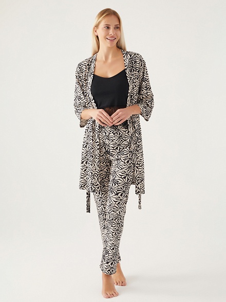 Пижама 3 в 1 со штанами, халатом и топом - G022SZ0HFP028790_IY24 Костюм дом. жен. Бельевое изделие (VR046, S)