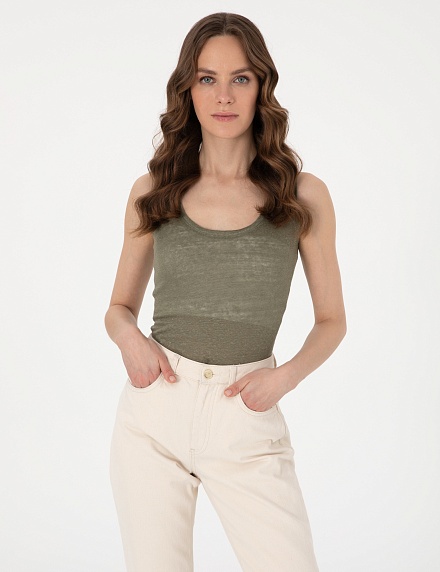 Топ из льна свободный - G022SZ0110PUDU Футболка жен. (VR027, XL)