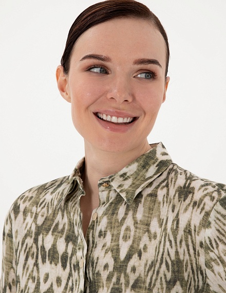 Рубашка льняная с принтом прямого кроя - G022SZ0040LUCIT_G Сорочка жен. (VR027, 34)