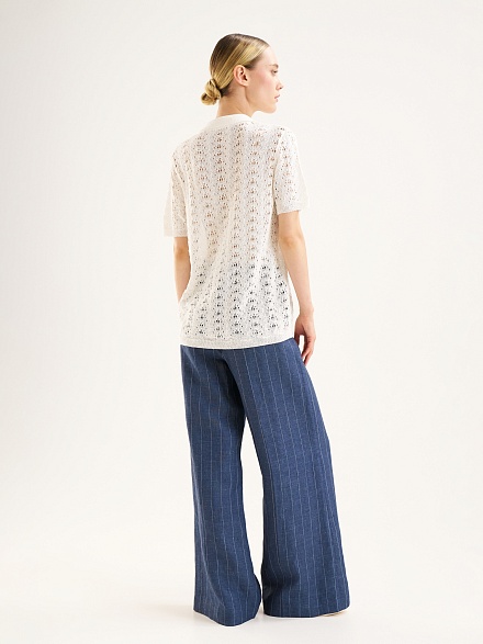 Джемпер с коротким рукавом ажурной вязки - G022SZ0TK0BERT_T Кофта жен. (VR013, S)