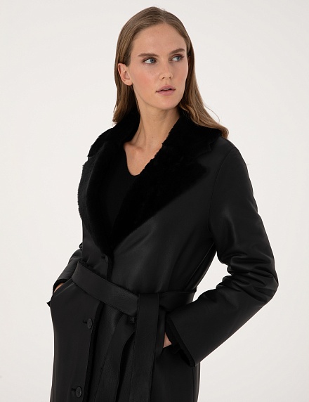 Дубленка двухсторонняя из овчины с поясом - G022SZ0350D_LIVIA_R Куртка кож. жен. (VR046, 36)