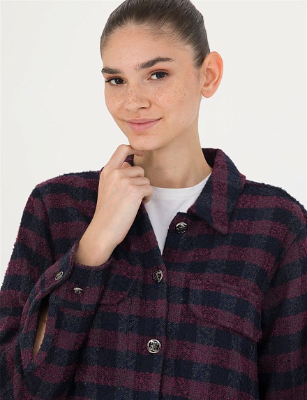 Рубашка теплая в клетку прямого кроя - G022SZ0040FLORAL Сорочка жен. (VR033, 34)