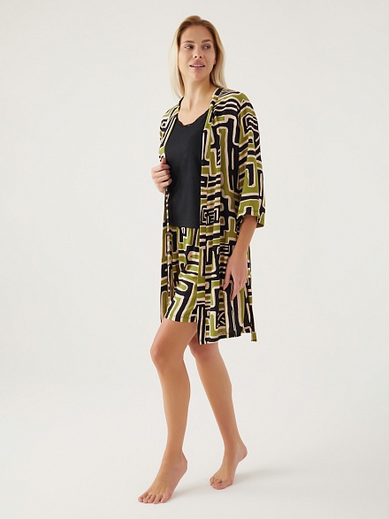 Пижама 3 в 1 с шортами, халатом и топом - G022SZ0HFP028819_IY24 Костюм дом. жен. Бельевое изделие (VR054, S)