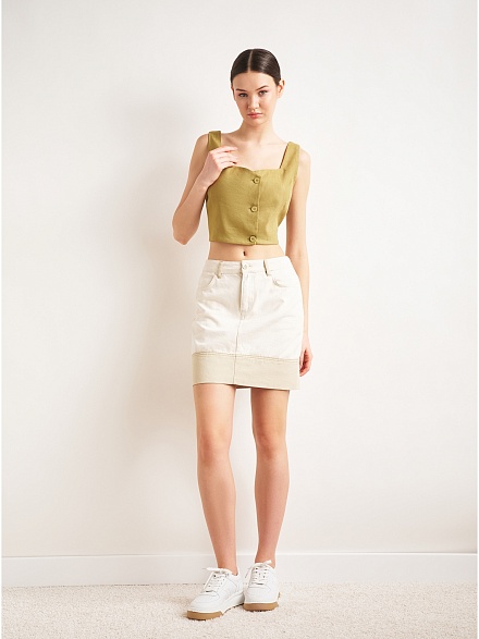 Кроп-топ на пуговицах с добавлением льна - G022SZ0040KUBA-TOP Сорочка жен. (VR235, 36)