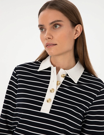 Лонгслив с отложным воротником в полоску - G022SZ0820SETHA Толстовка жен. (VR033, XS)