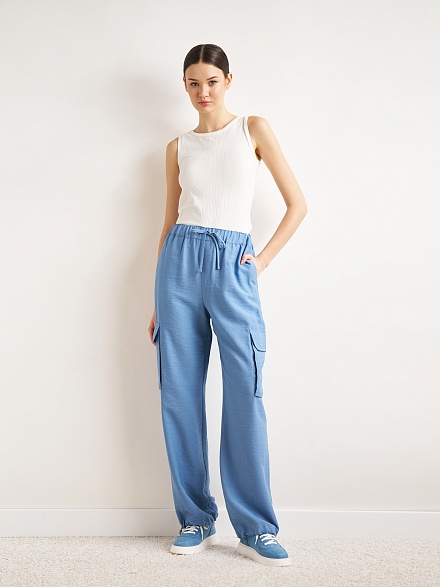 Брюки на кулиске с накладными карманами - G022SZ0780DINA Брюки жен. (VR028, 38)