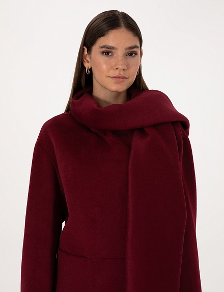 Пальто из шерсти с несъемным шарфом укороченное - G022SZ0KS0LEFT Пальто жен. (VR014, 34)