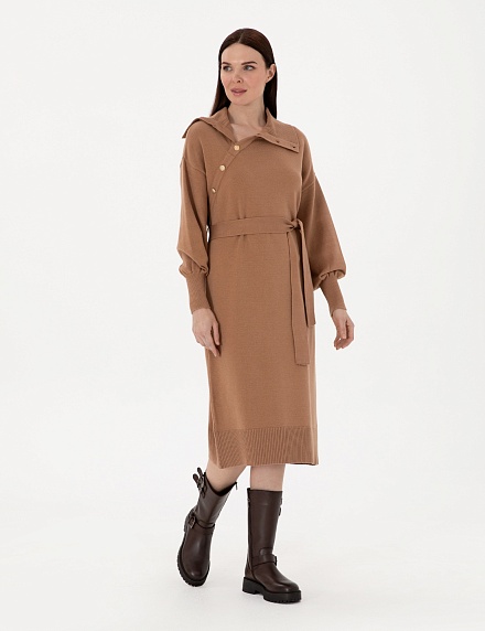 Платье миди трикотажное с поясом - G022SZ0TE0MEA Платье жен. (VR015, M)