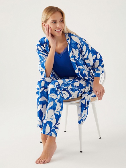 Пижама 3 в 1 со штанами, халатом и топом - G022SZ0HFP028835_IY24 Костюм дом. жен. Бельевое изделие (VR045, M)