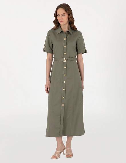 Платье-рубашка миди с добавлением льна - G022SZ0320BOWIE Платье жен. (VR027, 38)