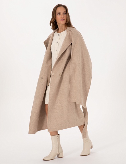 Пальто с несъемным шарфом из смесовой шерсти - G022SZ0KS0BENAL Пальто жен. (VR156, 38)