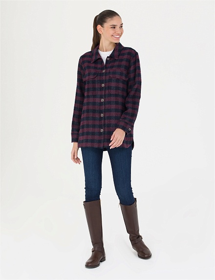 Рубашка теплая в клетку прямого кроя - G022SZ0040FLORAL Сорочка жен. (VR033, 34)