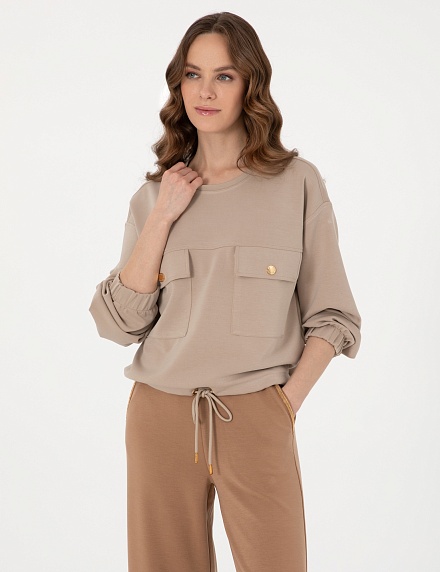 Свитшот с кулиской по низу - G022SZ0820BEPLA_S Толстовка жен. (VR085, XS)