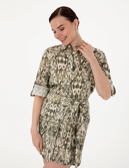 Рубашка льняная с принтом прямого кроя - G022SZ0040LUCIT_G Сорочка жен. (VR027, 34)