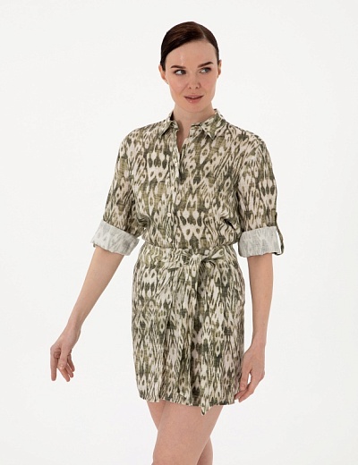 Рубашка льняная с принтом прямого кроя - G022SZ0040LUCIT_G Сорочка жен. (VR027, 34)