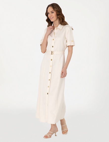 Платье-рубашка миди с добавлением льна - G022SZ0320BOWIE Платье жен. (VR019, 44)