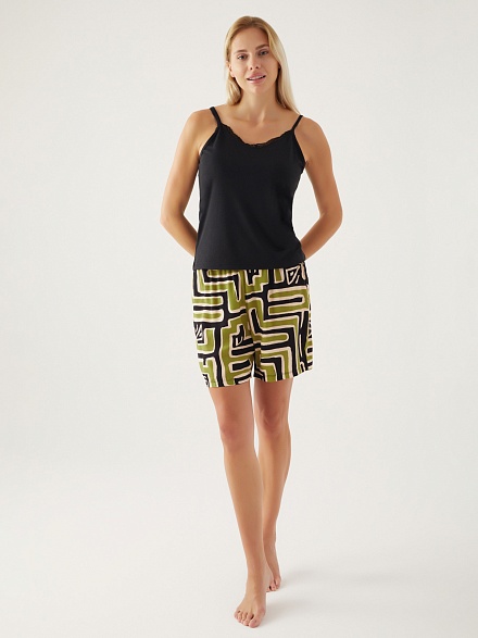 Пижама 3 в 1 с шортами, халатом и топом - G022SZ0HFP028819_IY24 Костюм дом. жен. Бельевое изделие (VR054, S)