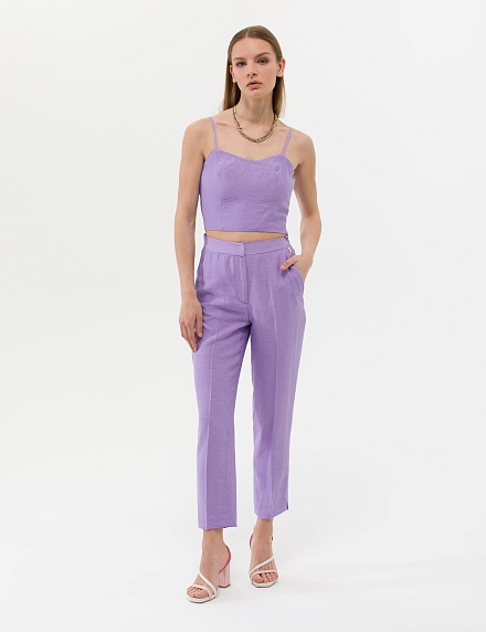 Брюки укороченные из жатой ткани - G022SZ0030KRAF-P Брюки жен. (VR149, 38)