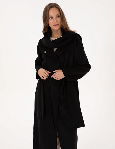 Пальто с несъемным шарфом из смесовой шерсти - G022SZ0KS0BENAL Пальто жен. (VR046, 34)