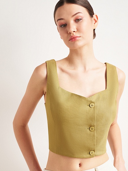 Кроп-топ на пуговицах с добавлением льна - G022SZ0040KUBA-TOP Сорочка жен. (VR235, 36)