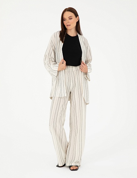 Брюки на резинке с добавлением льна прямые - G022SZ0780YOKO-P Брюки жен. (VR019, 34)