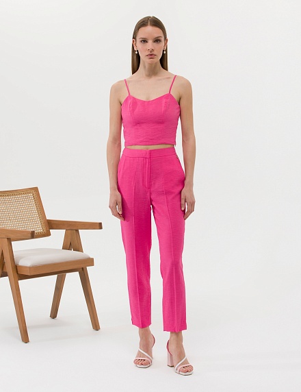 Брюки укороченные из жатой ткани - G022SZ0030KRAF-P Брюки жен. (VR023, 36)