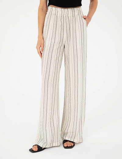 Брюки на резинке с добавлением льна прямые - G022SZ0780YOKO-P Брюки жен. (VR019, 32)