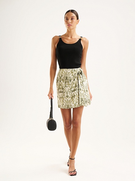 Юбка мини льняная с декоративным узлом - 