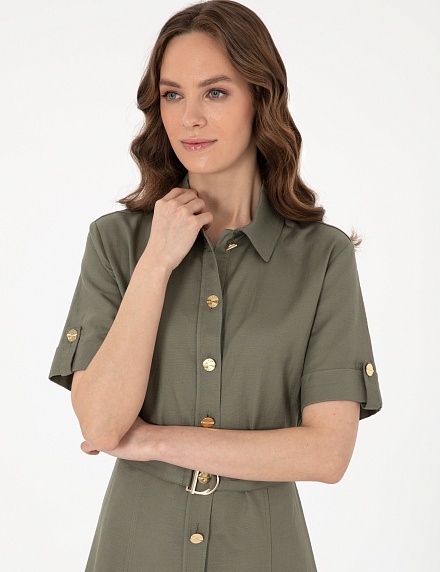 Платье-рубашка миди с добавлением льна - G022SZ0320BOWIE Платье жен. (VR027, 36)