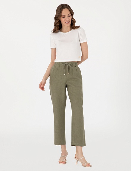 Брюки льняные на кулиске укороченные - G022SZ0780KETO_P Брюки жен. (VR027, 36)