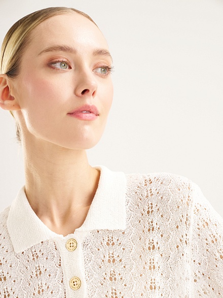 Джемпер с коротким рукавом ажурной вязки - G022SZ0TK0BERT_T Кофта жен. (VR013, S)