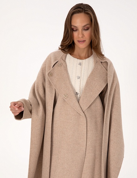 Пальто с несъемным шарфом из смесовой шерсти - G022SZ0KS0BENAL Пальто жен. (VR156, 38)