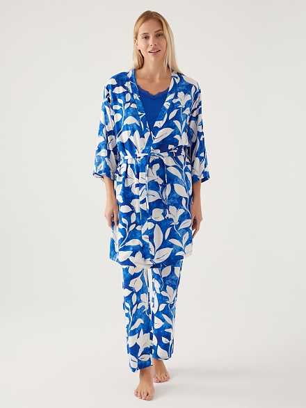 Пижама 3 в 1 со штанами, халатом и топом - G022SZ0HFP028835_IY24 Костюм дом. жен. Бельевое изделие (VR045, M)