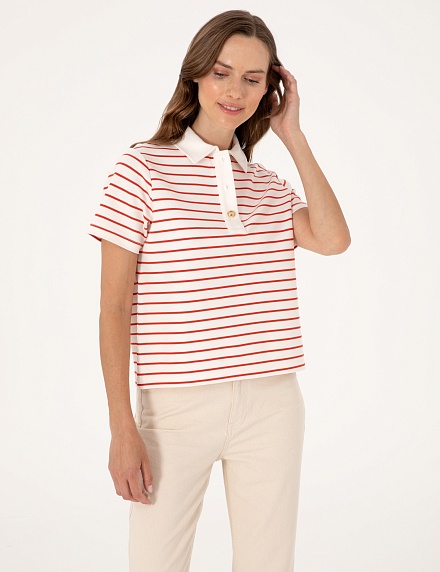 Футболка-поло в полоску свободная - G022SZ0110TAFO Футболка жен. (VR030, XL)