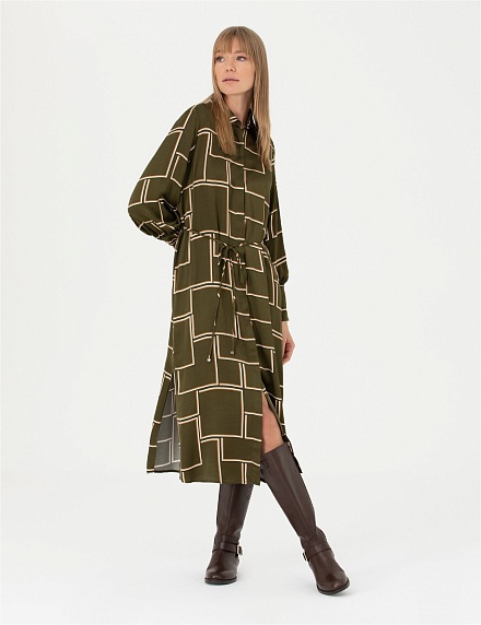 Платье - рубашка миди с завязками на талии - G022SZ0320DAZY Платье жен. (VR238, 38)