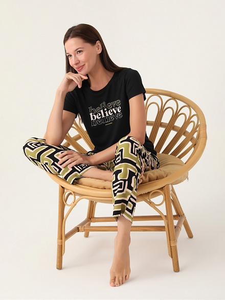 Пижама со штанами и футболкой - G022SZ0HFP028817_IY24 Костюм дом. жен. Бельевое изделие (VR046, S)