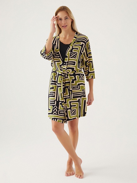 Пижама 3 в 1 с шортами, халатом и топом - G022SZ0HFP028819_IY24 Костюм дом. жен. Бельевое изделие (VR054, S)