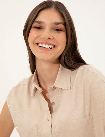 Блузка из вискозы без рукавов с люрексом - G022SZ0040TRESS Сорочка жен. (VR011, 38)