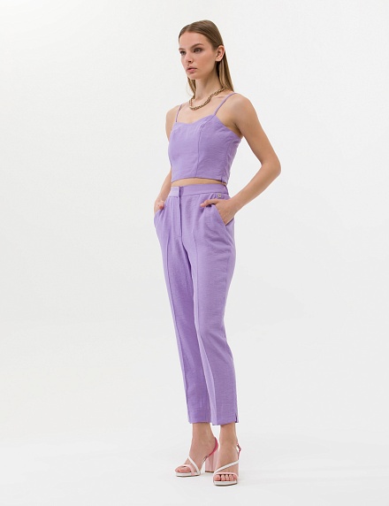 Брюки укороченные из жатой ткани - G022SZ0030KRAF-P Брюки жен. (VR149, 40)