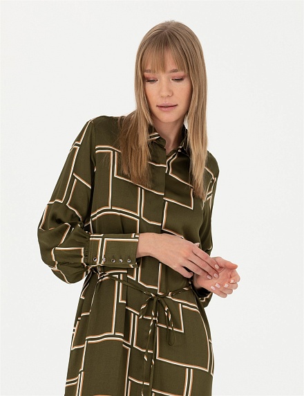 Платье - рубашка миди с завязками на талии - G022SZ0320DAZY Платье жен. (VR238, 38)